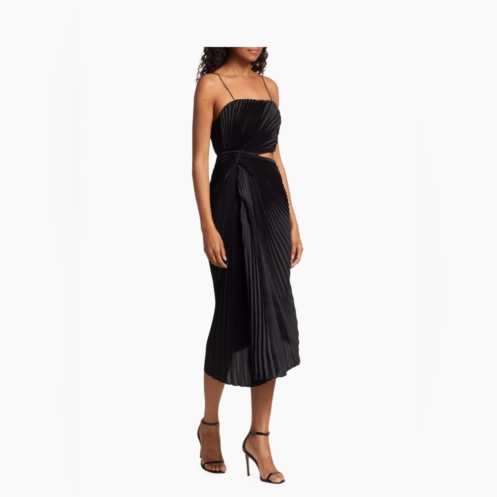 $595 Alice + Olivia Fayeth Pleated Cut-Out Midi-Dress size 8